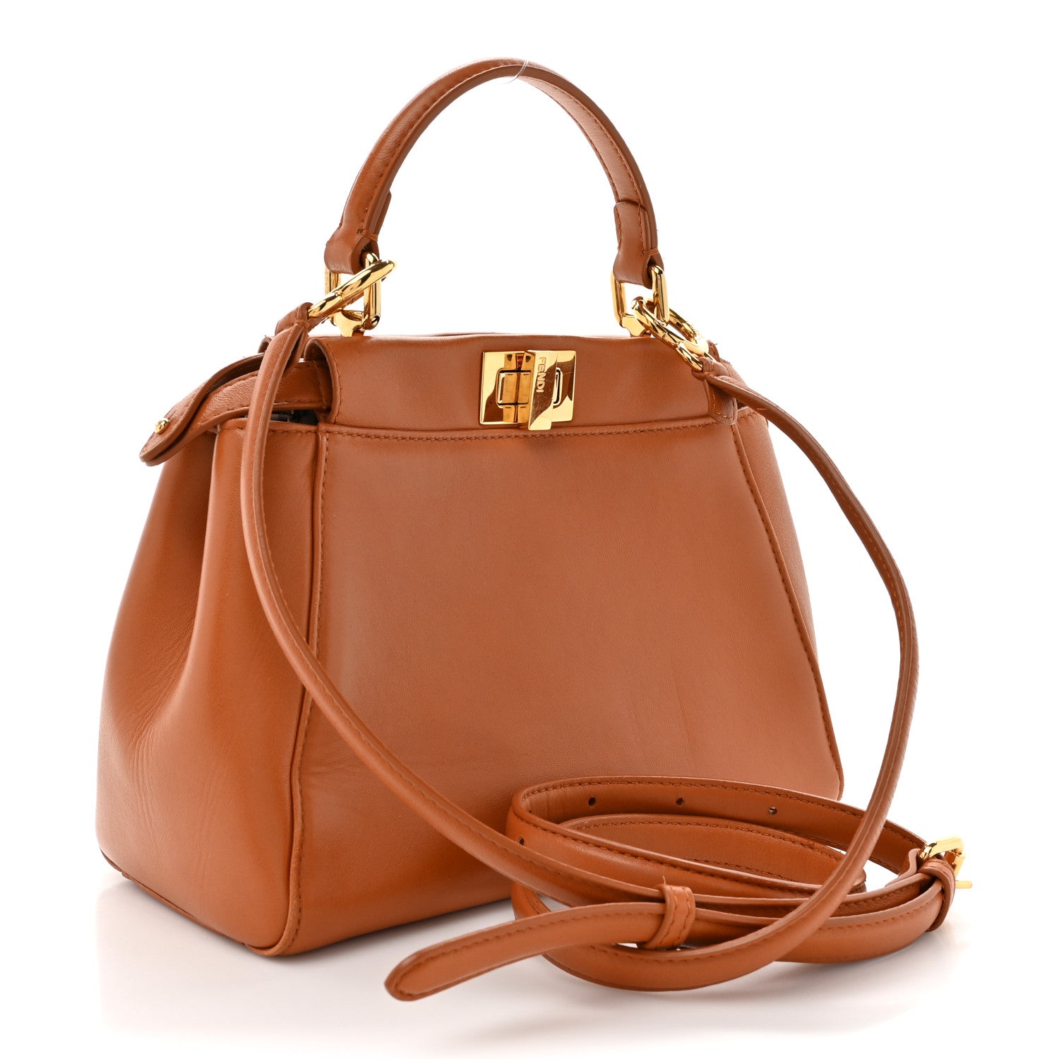 Fendi Nappa Vitello Century Gingham Embossed Mini Peekaboo Iconic Satchel Brandy White Black 3 of 18