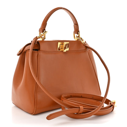 Fendi Nappa Vitello Century Gingham Embossed Mini Peekaboo Iconic Satchel Brandy White Black 3 of 18