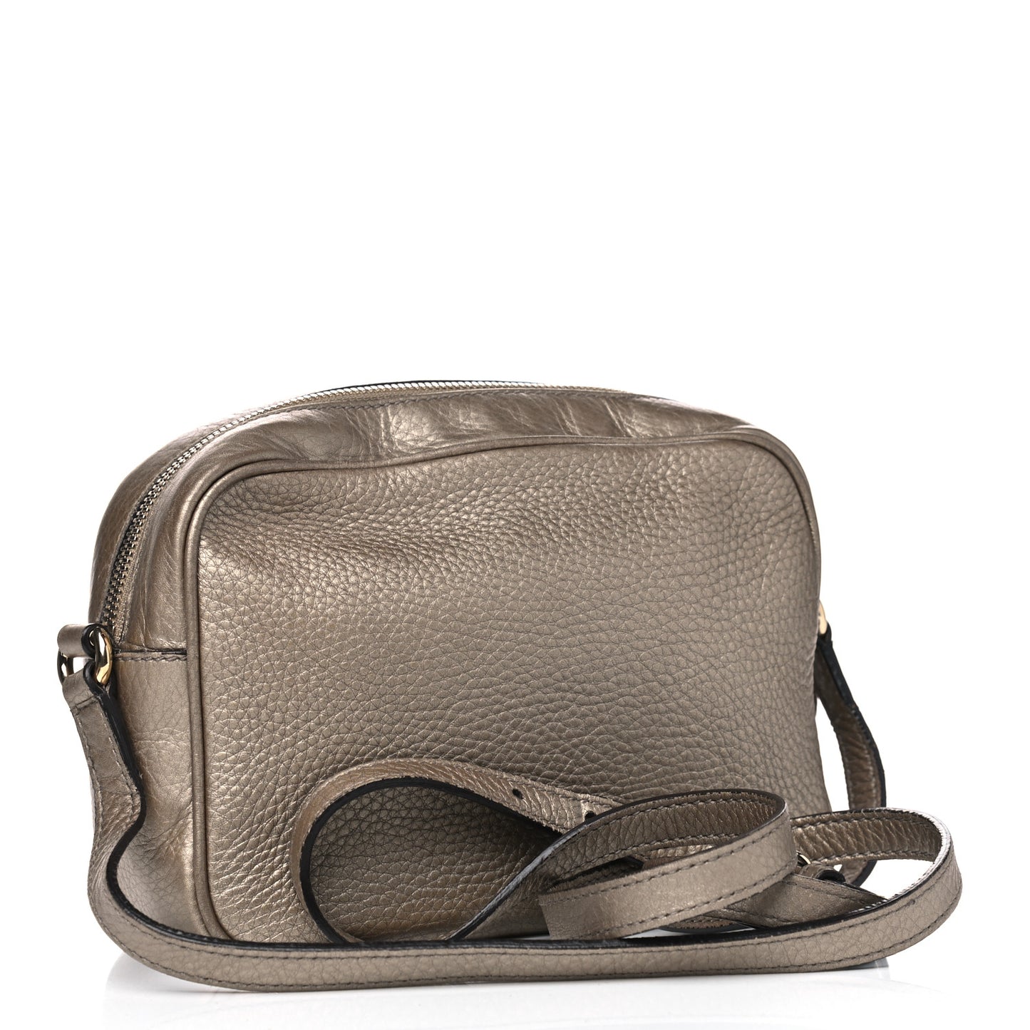Metallic Pebbled Calfskin Small Soho Disco Bag Golden Beige