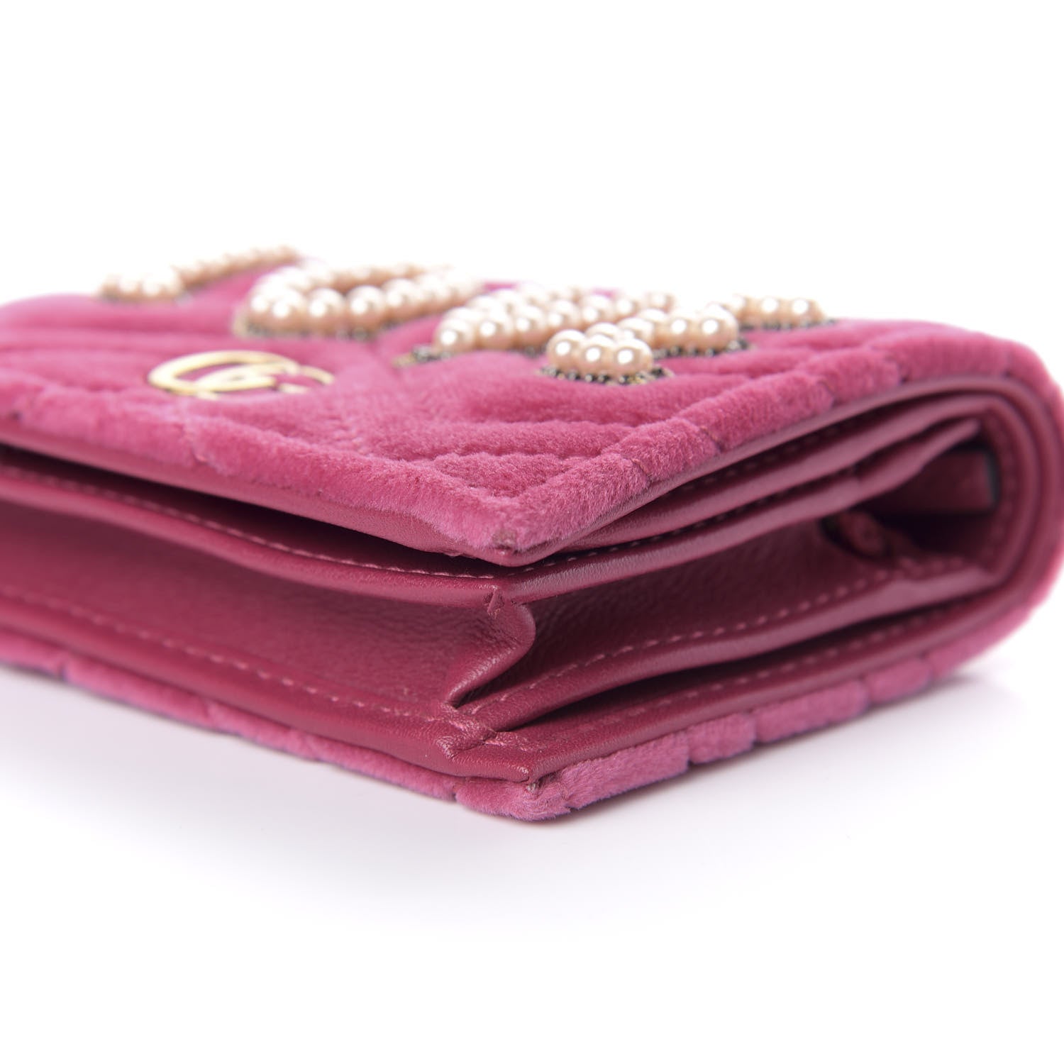 Gucci Velvet Matelasse Pearl Love Embroidered GG Marmont Card Case Wallet Light Raspberry Rose 8 of 9