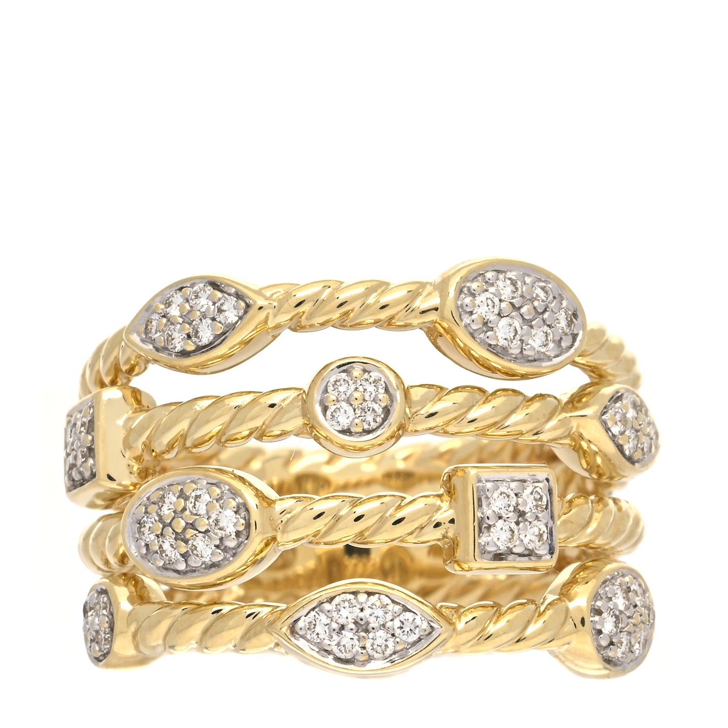 18K Yellow Gold Diamond Four-Row Confetti Ring 52 6