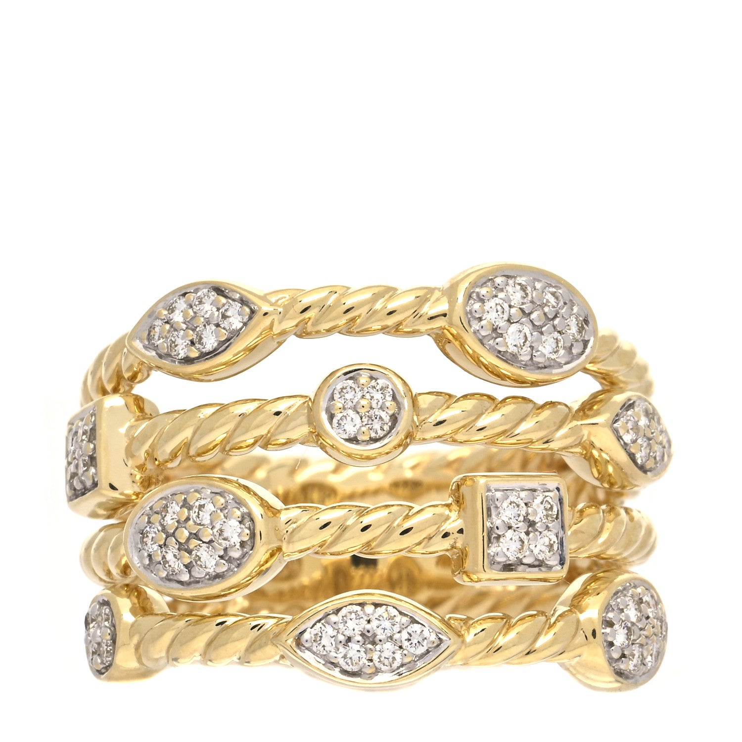 David Yurman 18K Yellow Gold Diamond Four-Row Confetti Ring 52 6 1 of 5