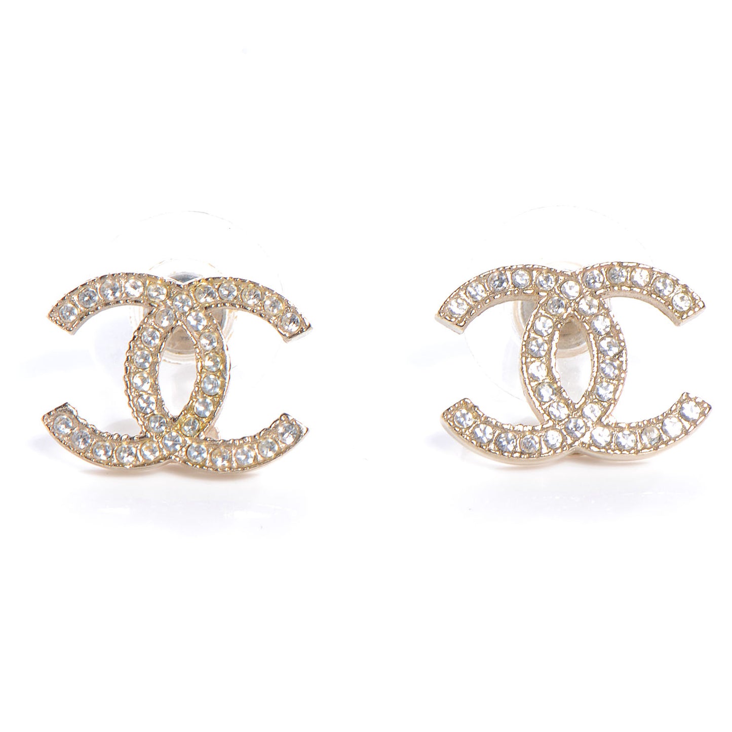 Crystal CC Pierced Earrings Gold