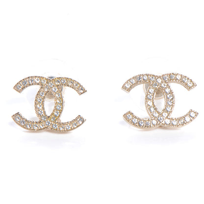 Chanel Crystal CC Pierced Earrings Gold 1 of 5