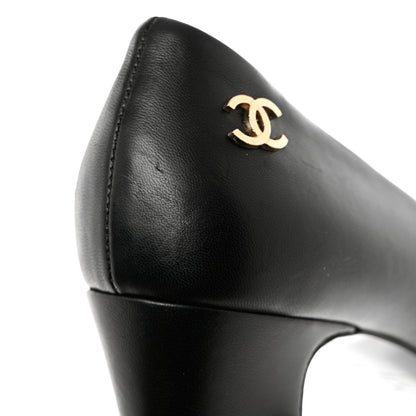 Chanel Lambskin Patent Calfskin Cap Toe CC Pumps 38 Black 11 of 14