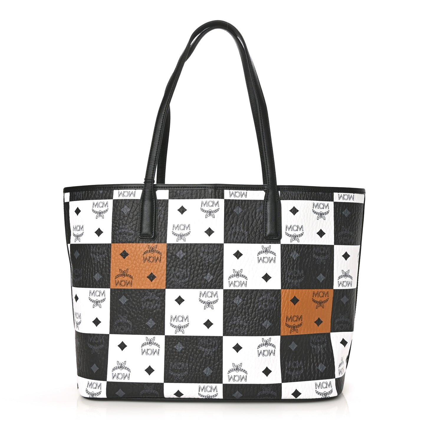 Checkerboard Visetos Medium Aren Shopper Tote Black White