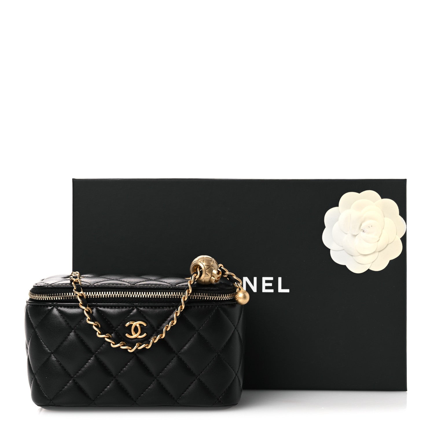 Chanel Lambskin Quilted Pearl Crush Small Vanity Case With Chain Black 12 of 12