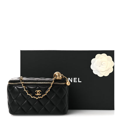Chanel Lambskin Quilted Pearl Crush Small Vanity Case With Chain Black 12 of 12
