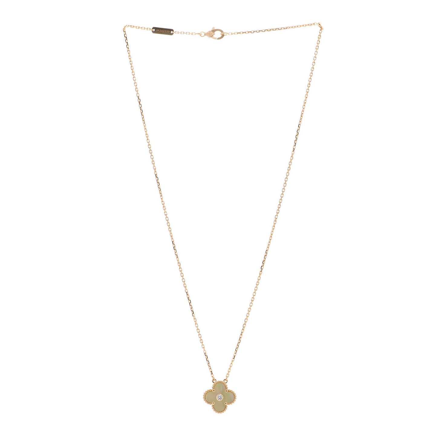 18K Yellow Gold Diamond Yellow Mother of Pearl Vintage Alhambra Pendant Necklace