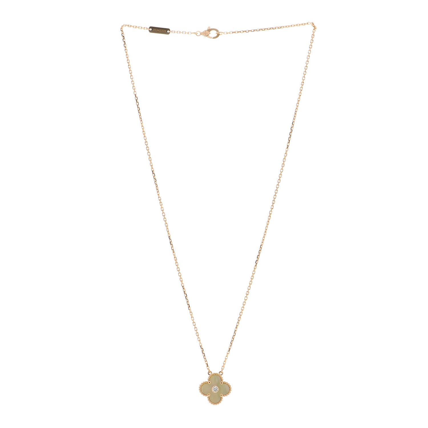 Van Cleef & Arpels 18K Yellow Gold Diamond Yellow Mother of Pearl Vintage Alhambra Pendant Necklace 2 of 5