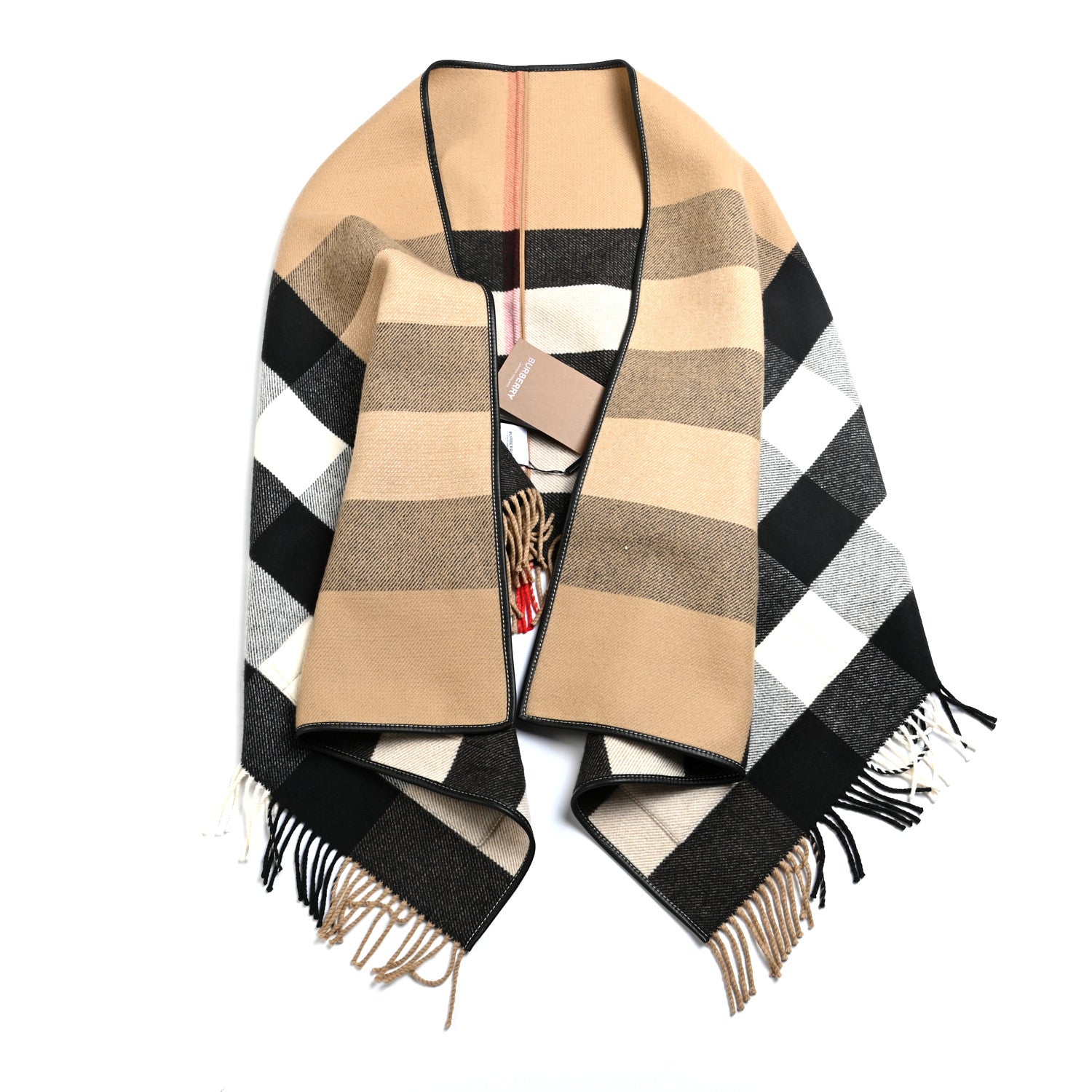 Burberry Cashmere Wool Giant Check Cape Scarf Camel 1 of 3