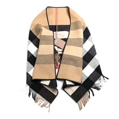 Burberry Cashmere Wool Giant Check Cape Scarf Camel 1 of 3