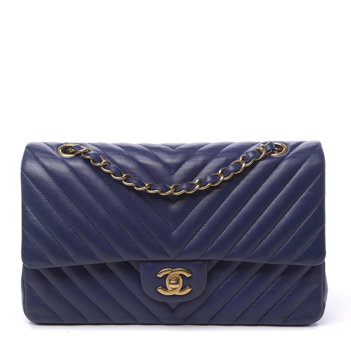 Lambskin Chevron Quilted Medium Double Flap Blue
