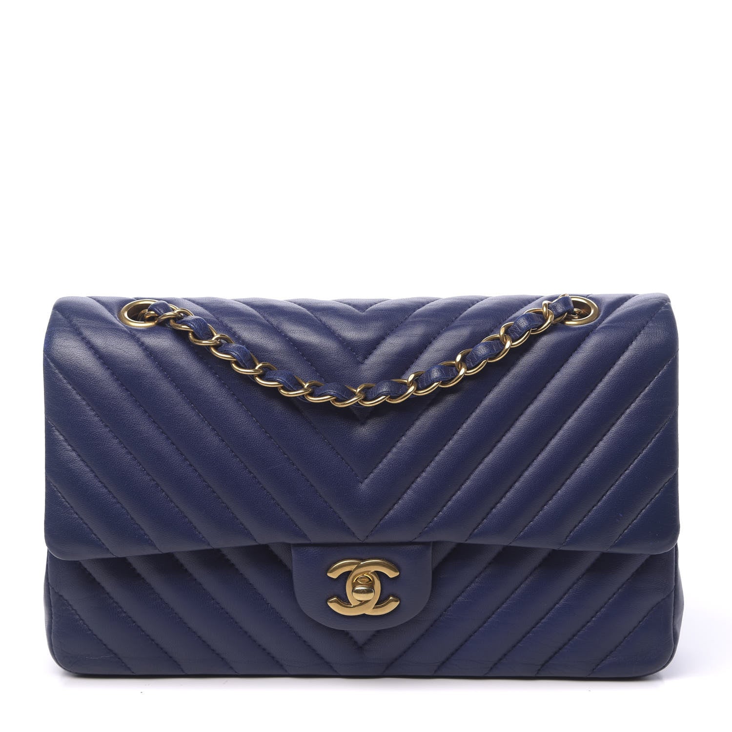 Chanel Lambskin Chevron Quilted Medium Double Flap Blue 1 of 12