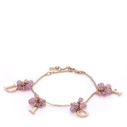 Christian Dior Beaded Logo Charm Bracelet Gold Pink 1 of 5