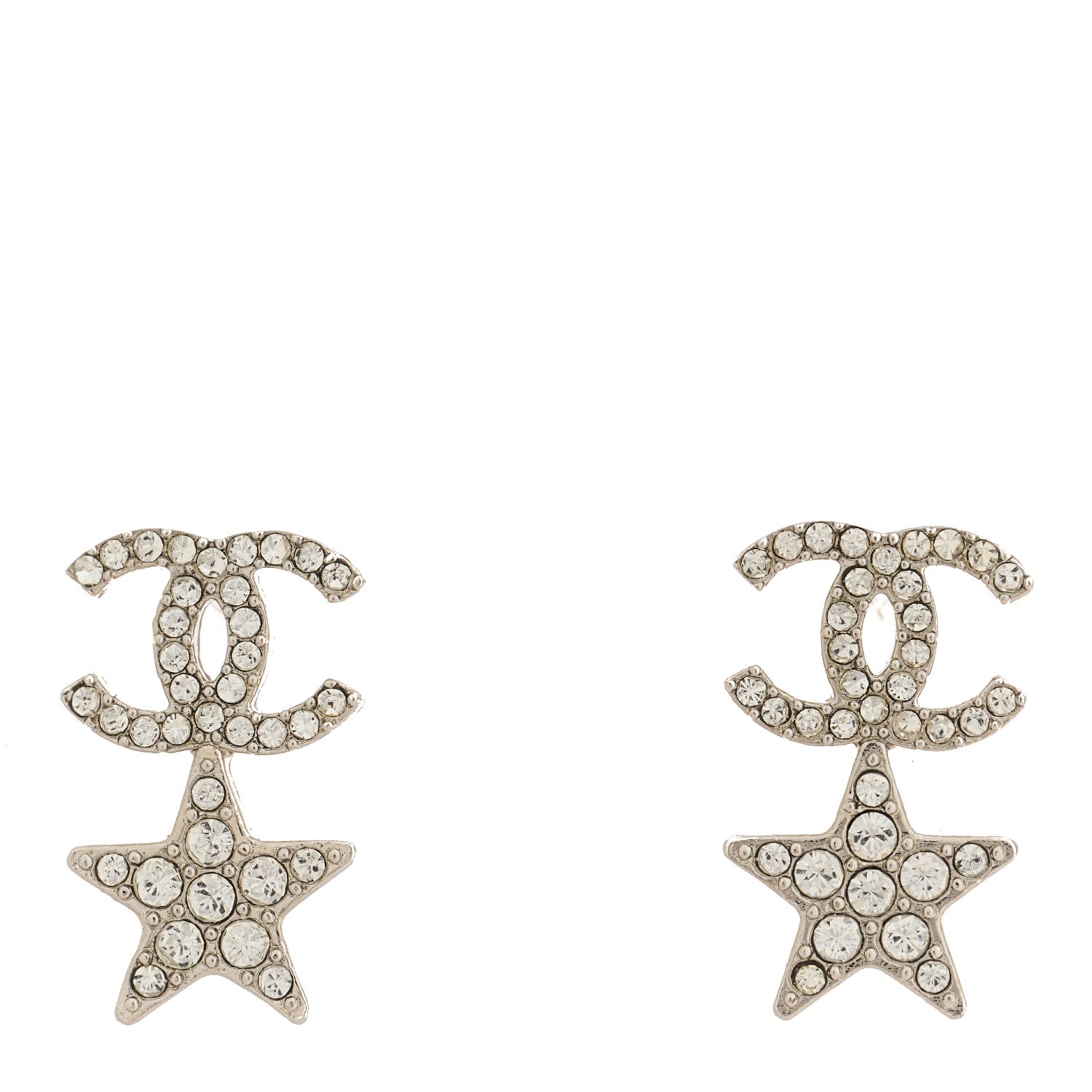 Chanel Crystal CC Starfall Drop Earrings Silver 1 of 5