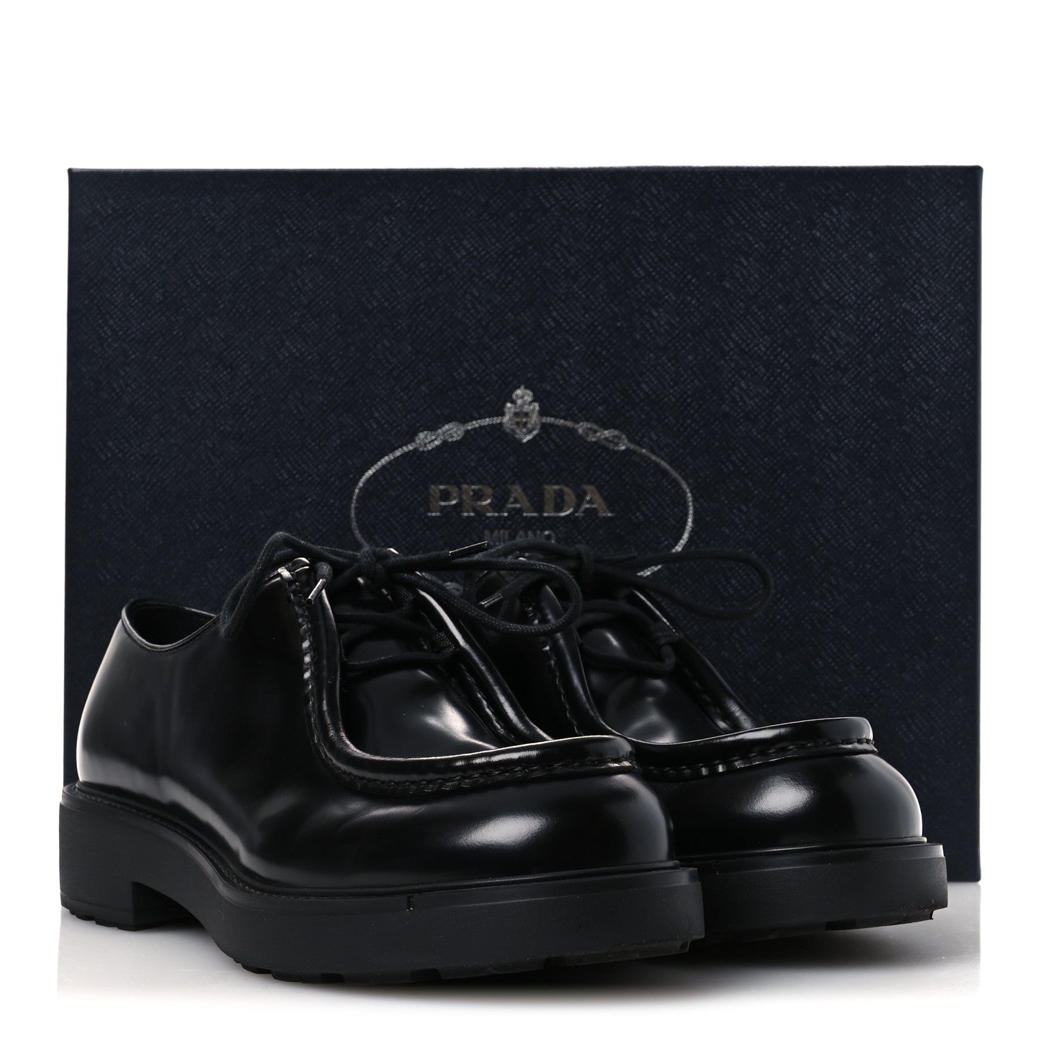 Prada Spazzolato Diapason Mens Lace Up Derby Loafers 9 Black 14 of 14