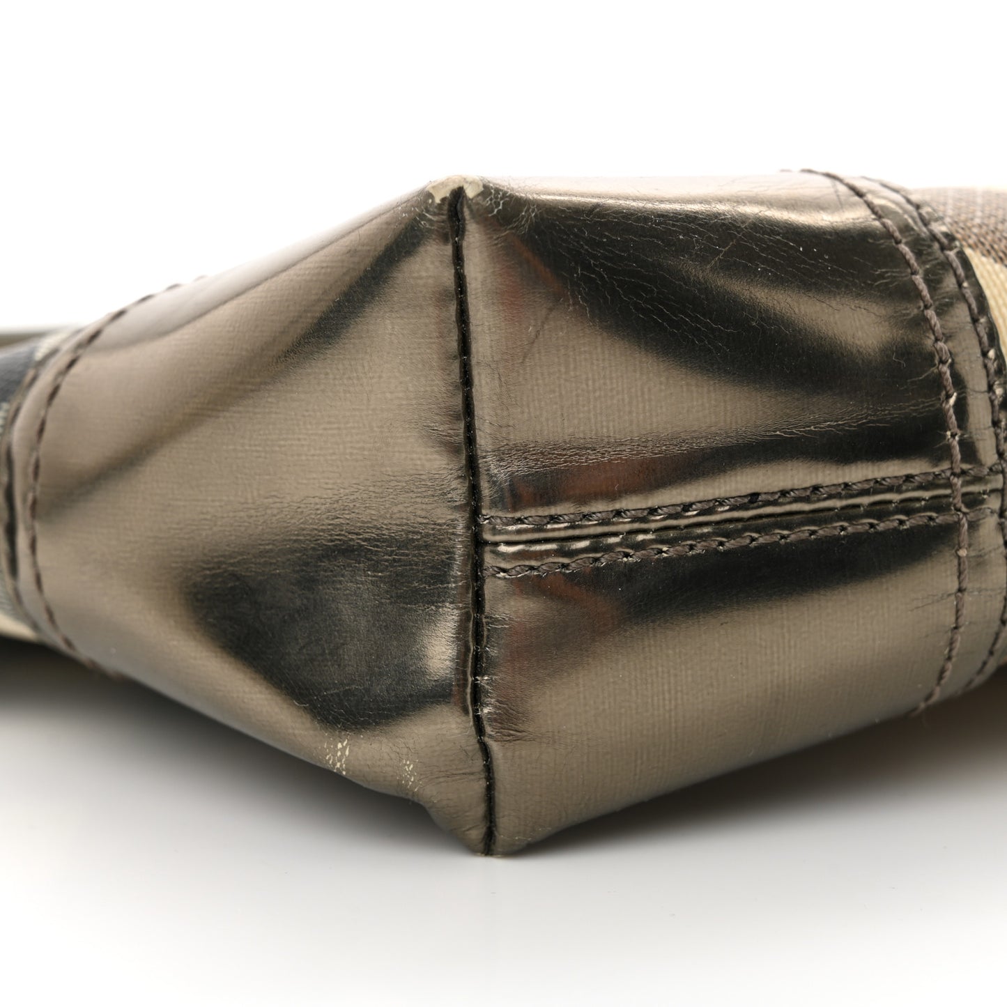Metallic Nova Check Patent Hobo Pewter