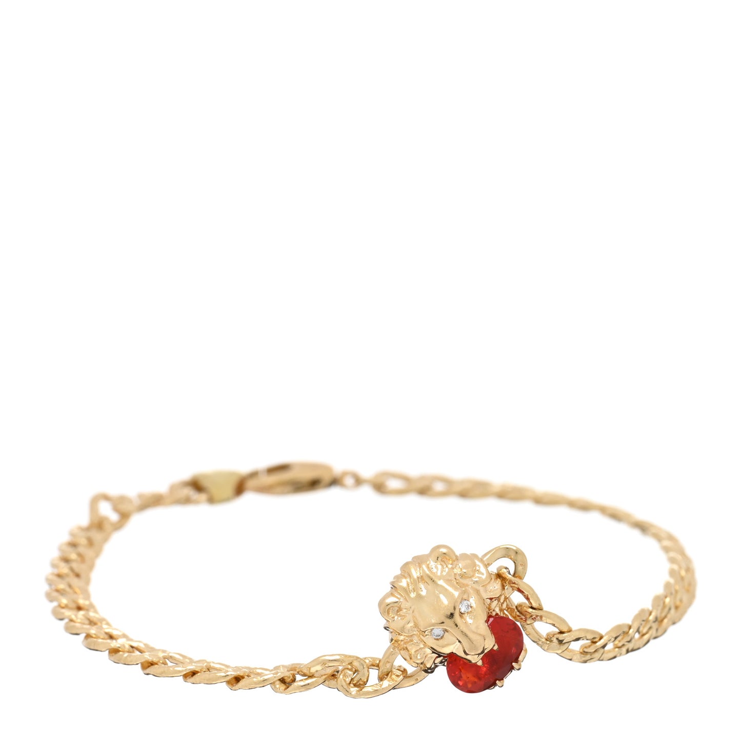 18K Yellow Gold Diamond Fire Opal Lion Head Bracelet