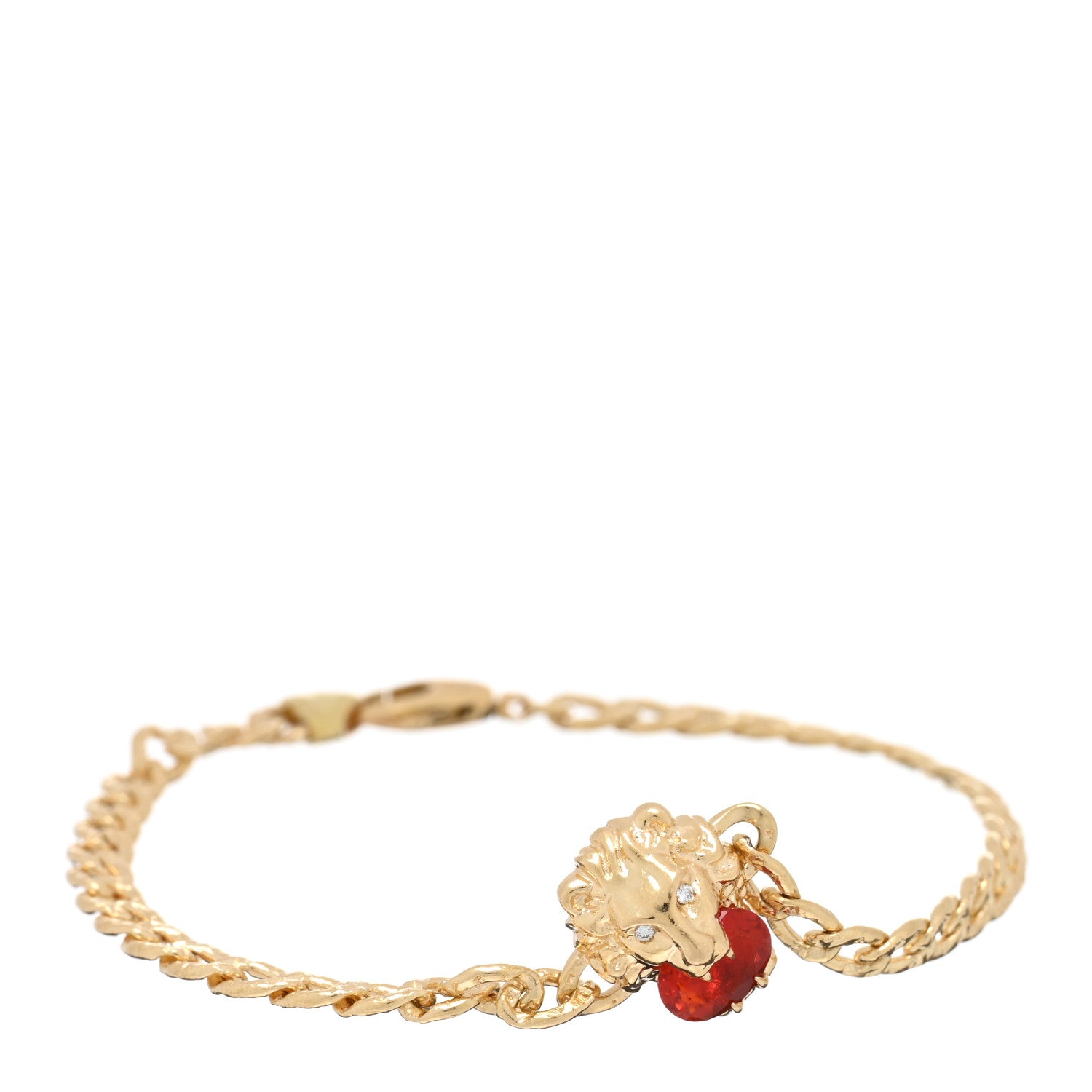 Gucci 18K Yellow Gold Diamond Fire Opal Lion Head Bracelet 1 of 3