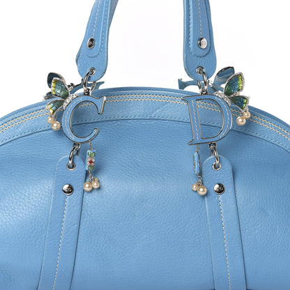 Christian Dior Calfskin Butterfly Pearls Frame Satchel Blue 13 of 13