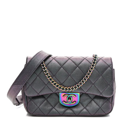 Chanel Iridescent Goatskin Quilted Small Double Carry Waist Chain Flap Purple 1 of 11