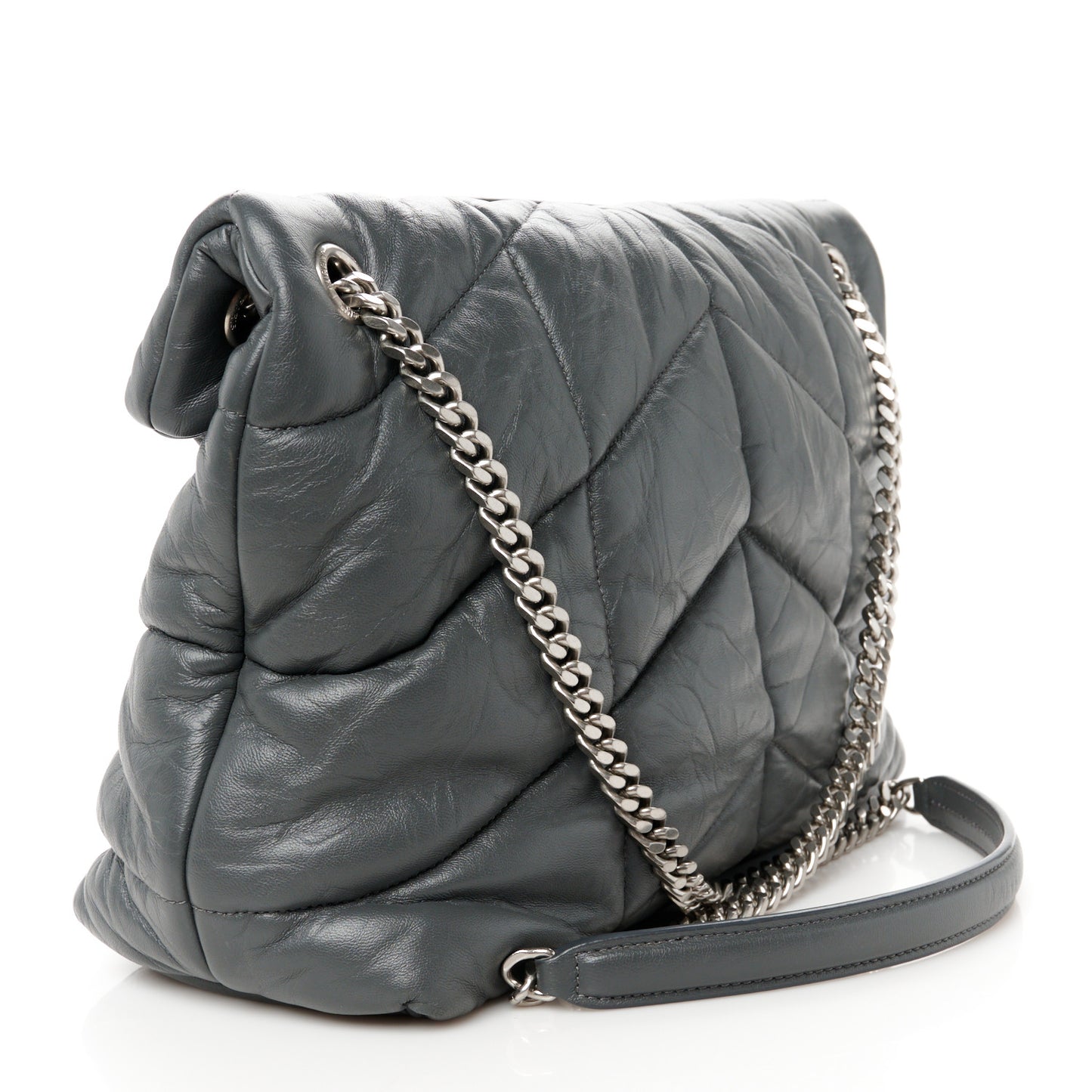 Lambskin Quilted Medium Loulou Puffer Monogram Chain Satchel Concrete