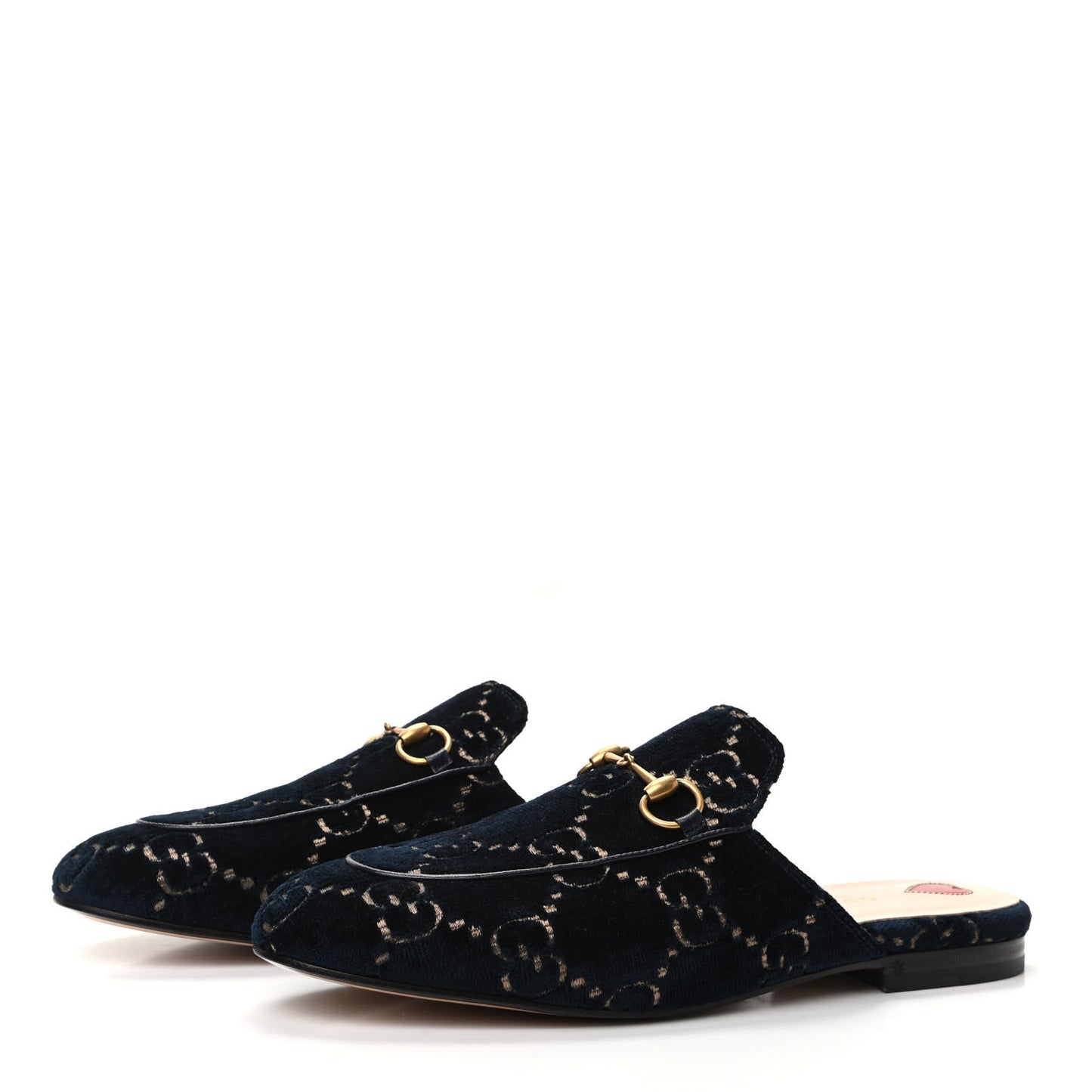 Velvet GG Monogram Womens Princetown Slippers 38.5 Blue Beige