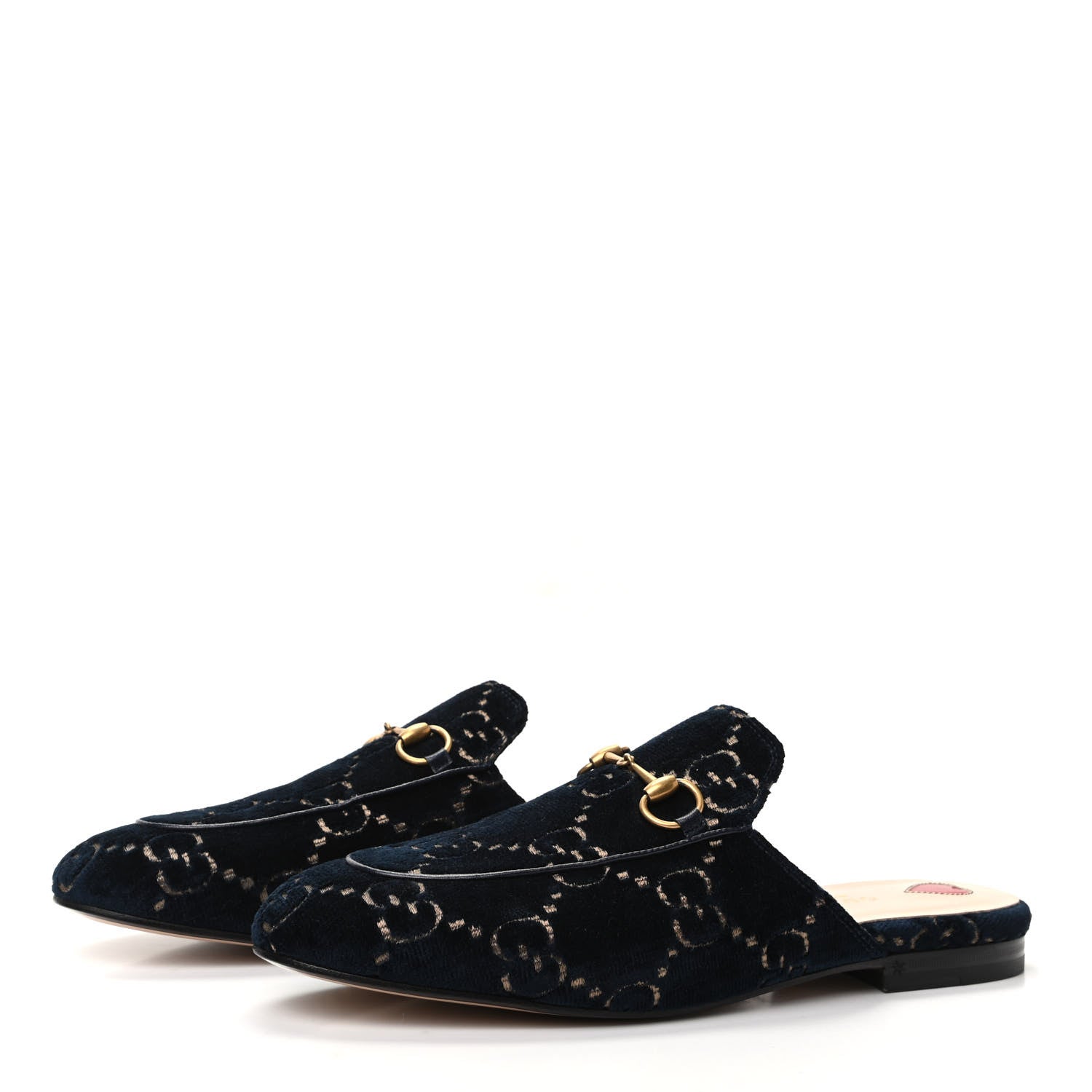 Gucci Velvet GG Monogram Womens Princetown Slippers 38.5 Blue Beige 3 of 8