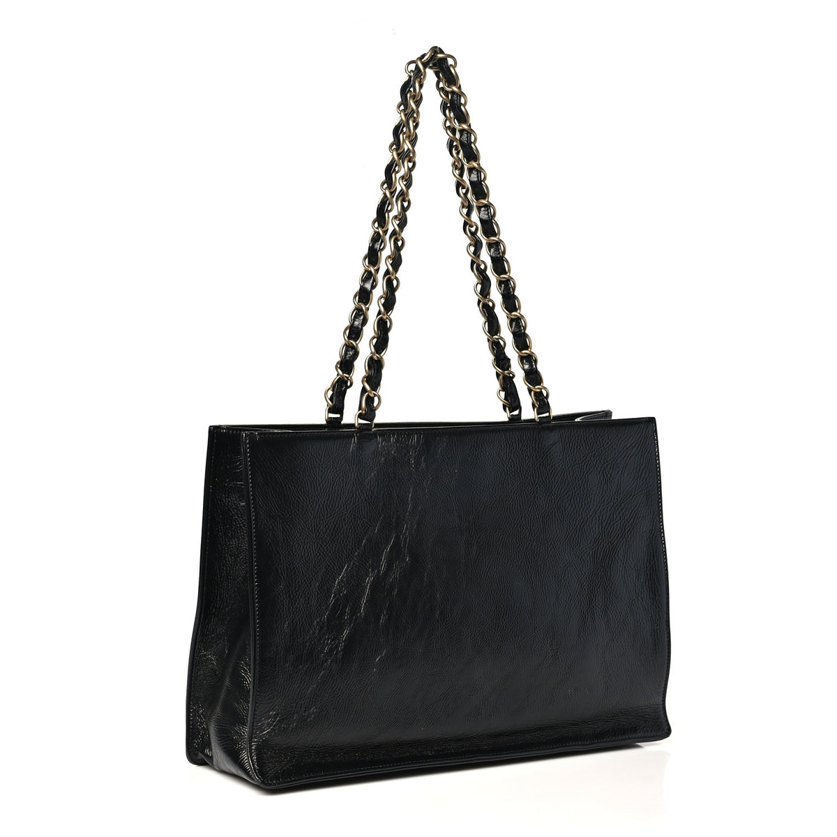 Shiny Aged Calfskin Shopping Bag Black