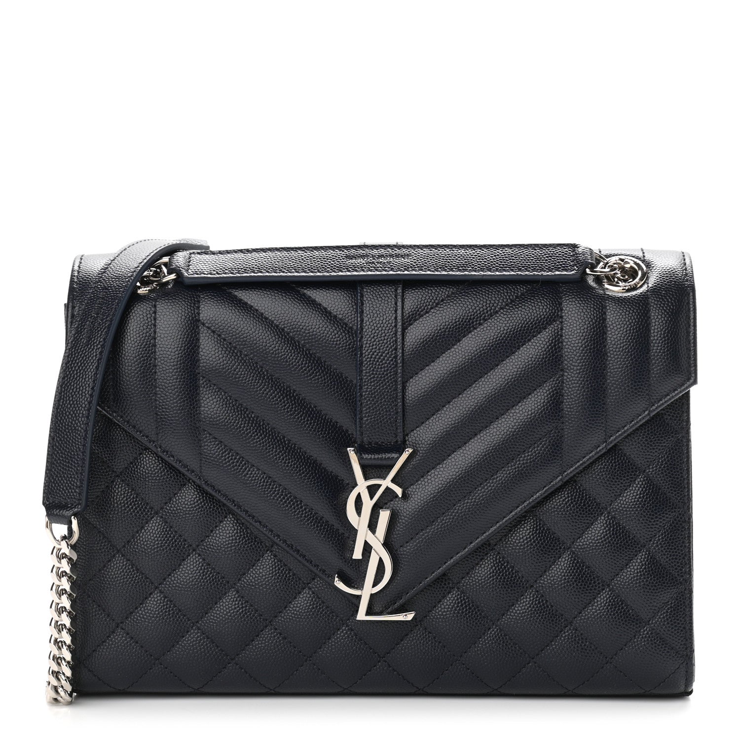 Saint Laurent Grain De Poudre Textured Mixed Matelasse Triquilt Medium Monogram Satchel Deep Marine 1 of 12