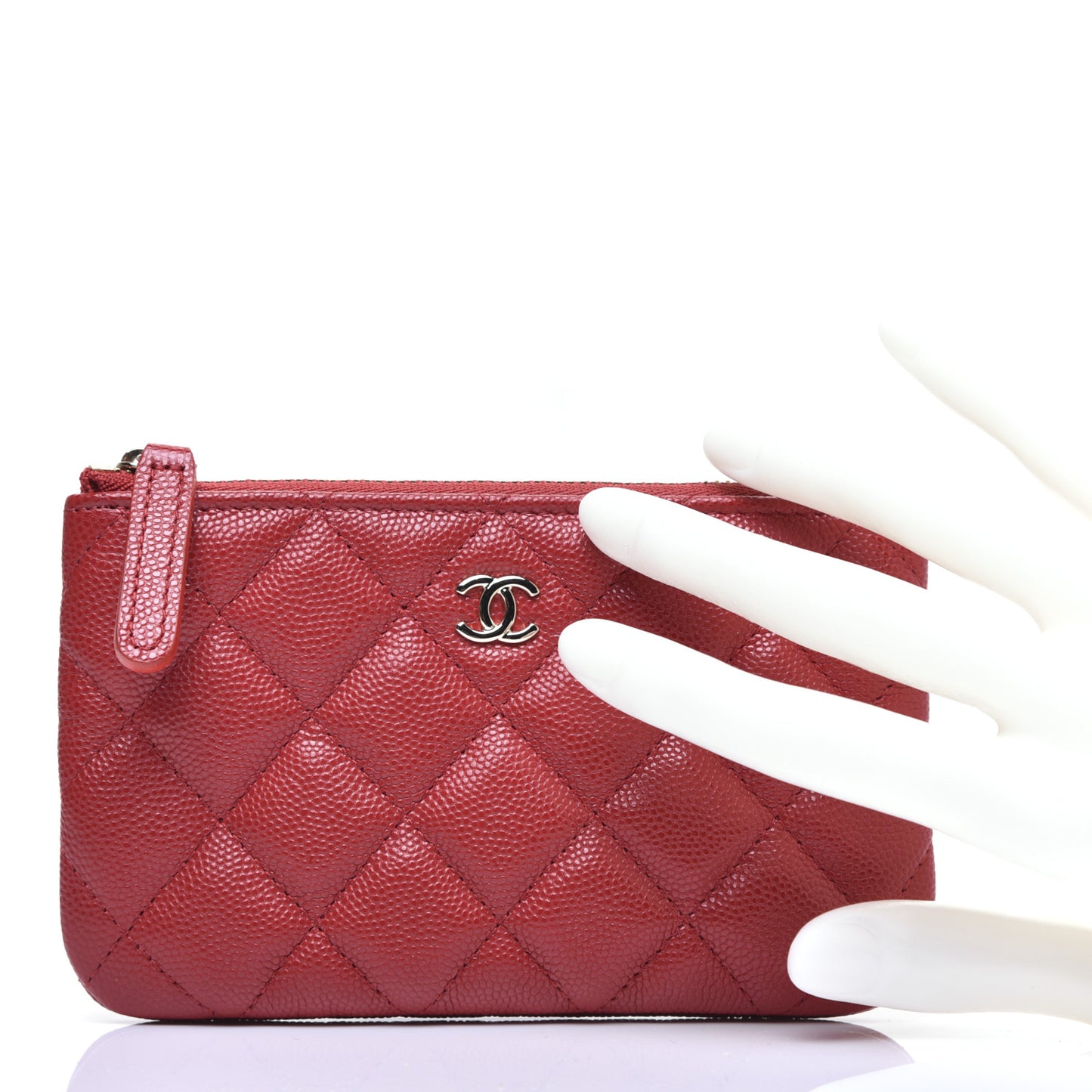 Caviar Quilted Small Cosmetic Case Red