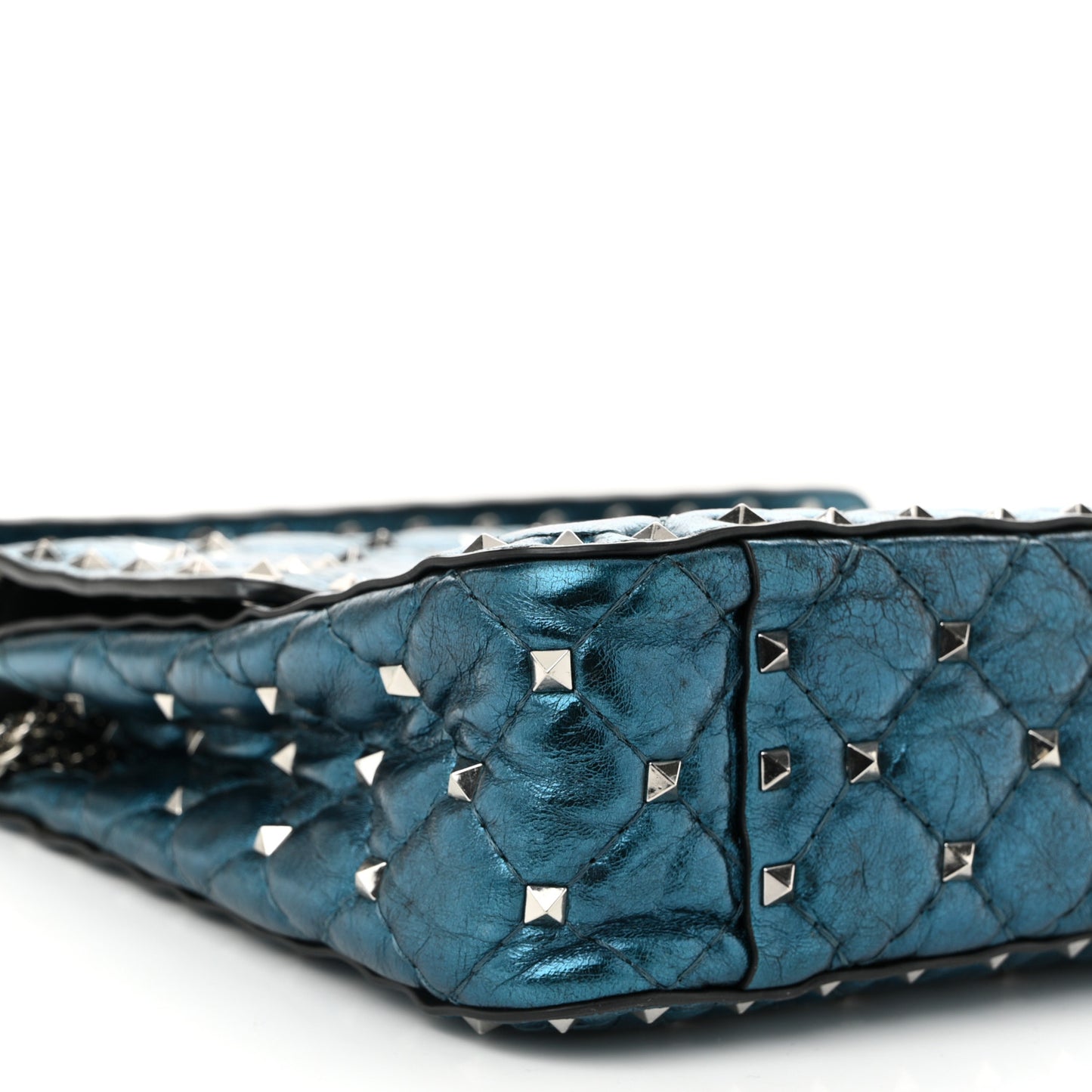 Metallic Wrinkled Lambskin Star Medium Rockstud Spike Shoulder Bag Peacock