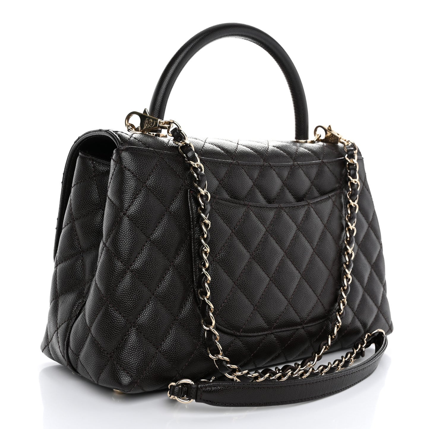 Caviar Quilted Small Coco Handle Flap Dark Brown