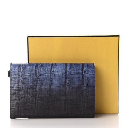 Fendi Vitello Elite Crocodile Print Compact Wallet Black Blue 8 of 8