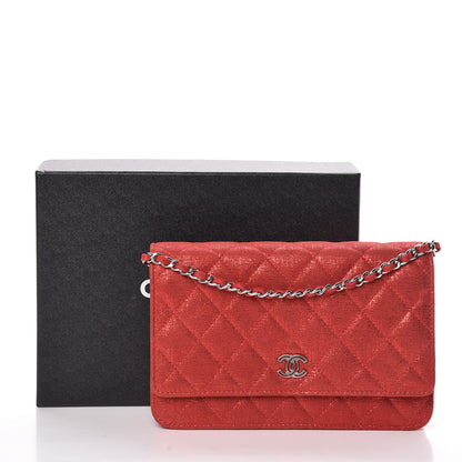 Chanel Metallic Iridescent Calfskin Wallet On Chain WOC Red 9 of 9
