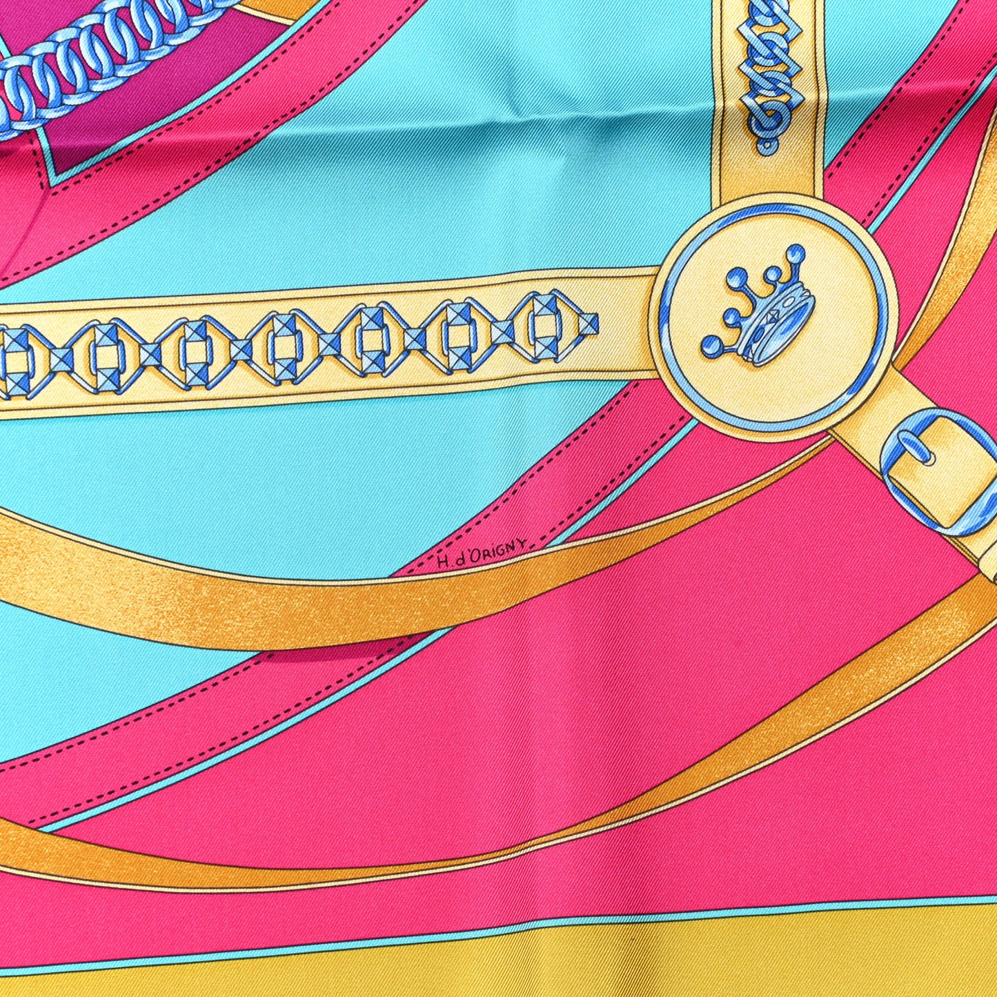 Silk La Promenade Du Matin Scarf 90 Vieil Or Rose Vif Turquoise