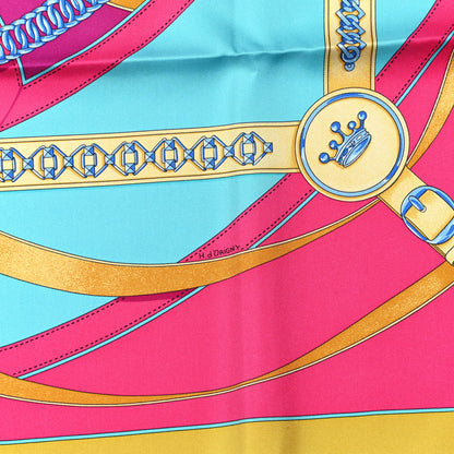Hermes Silk La Promenade Du Matin Scarf 90 Vieil Or Rose Vif Turquoise 3 of 5