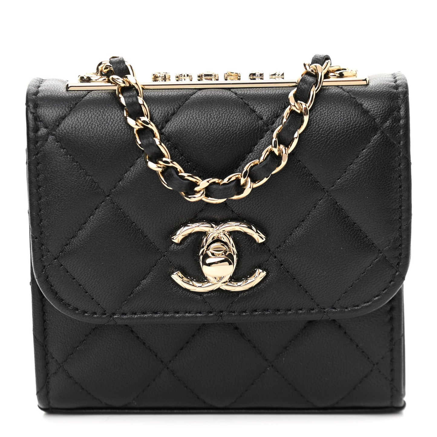 Lambskin Quilted Mini Trendy CC Chain Wallet Black