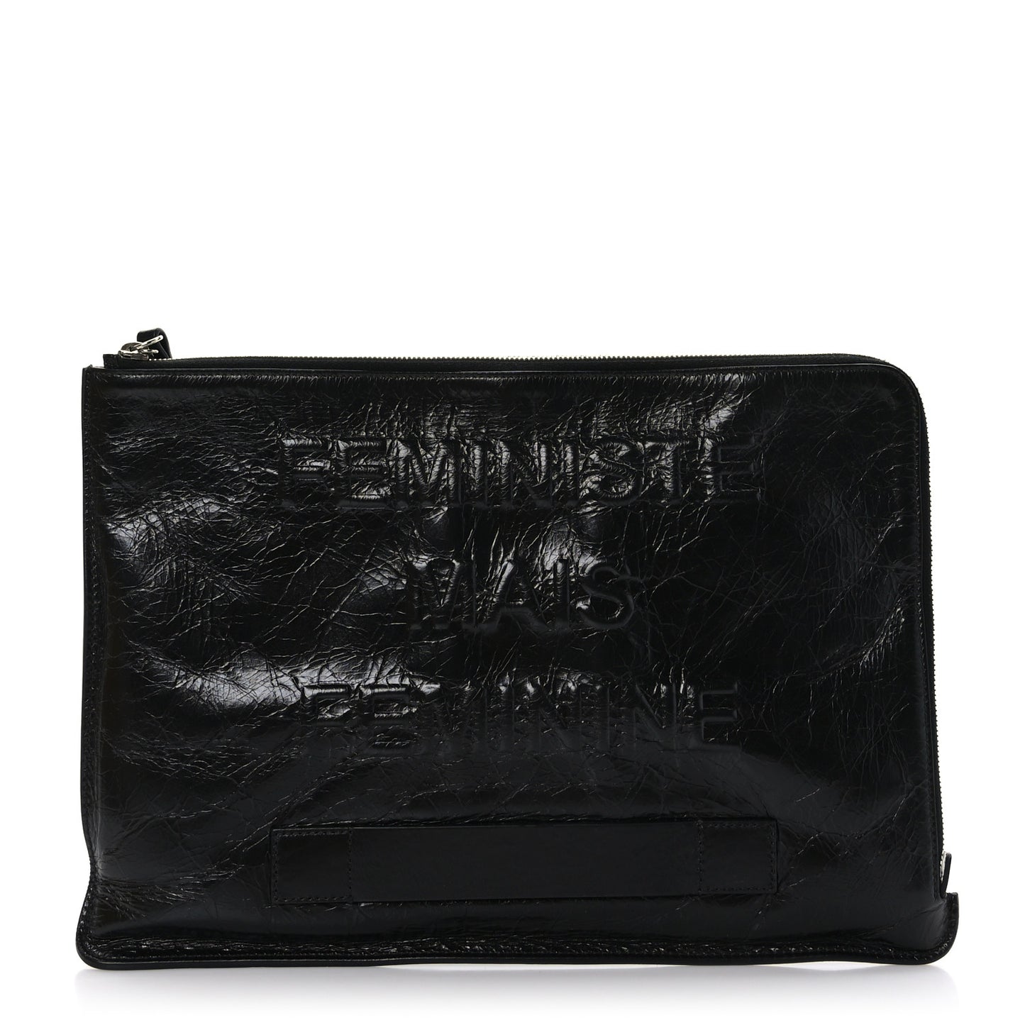 Calfskin Large Feministe Maize Feminine Pouch Clutch Black