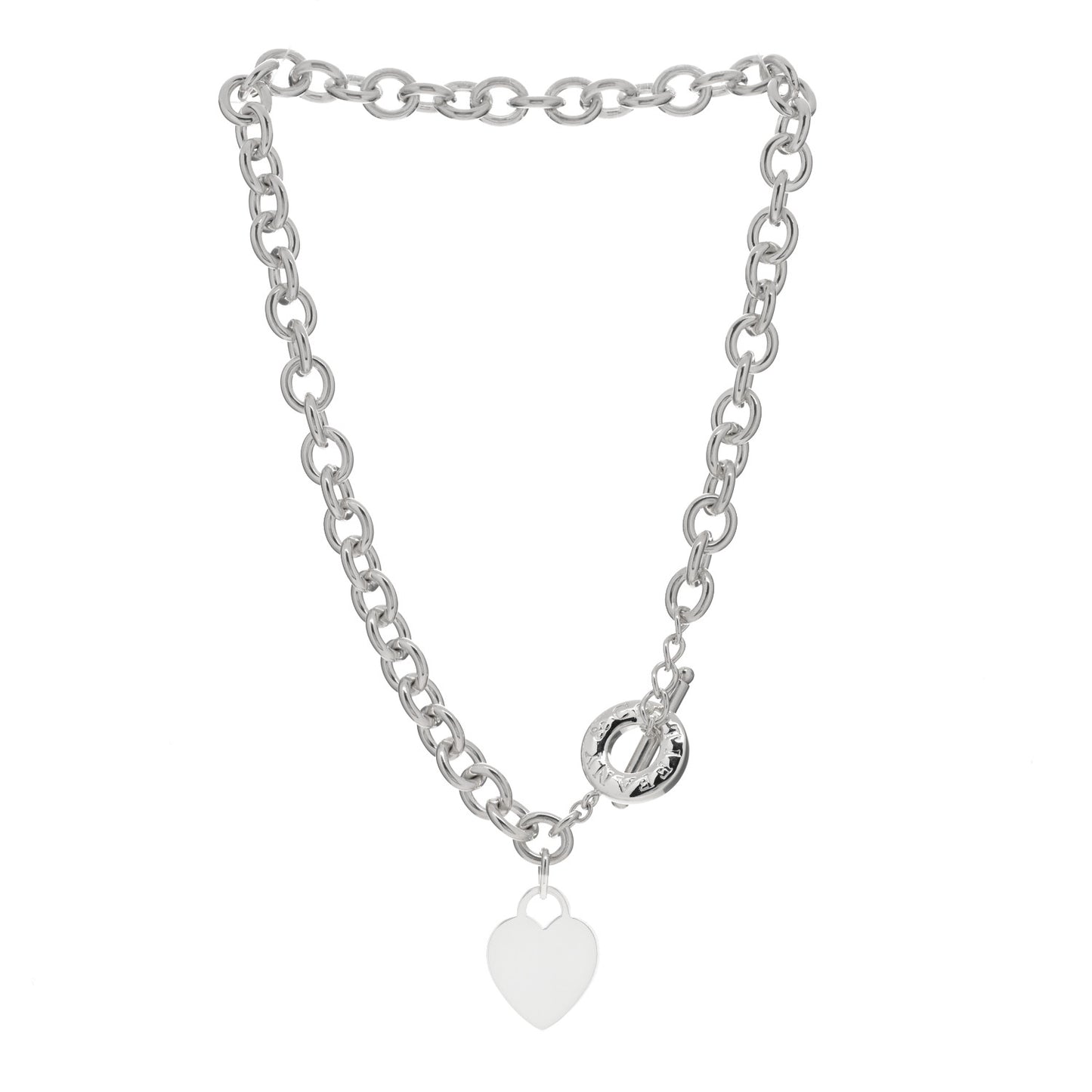 Sterling Silver Heart Tag Toggle Necklace