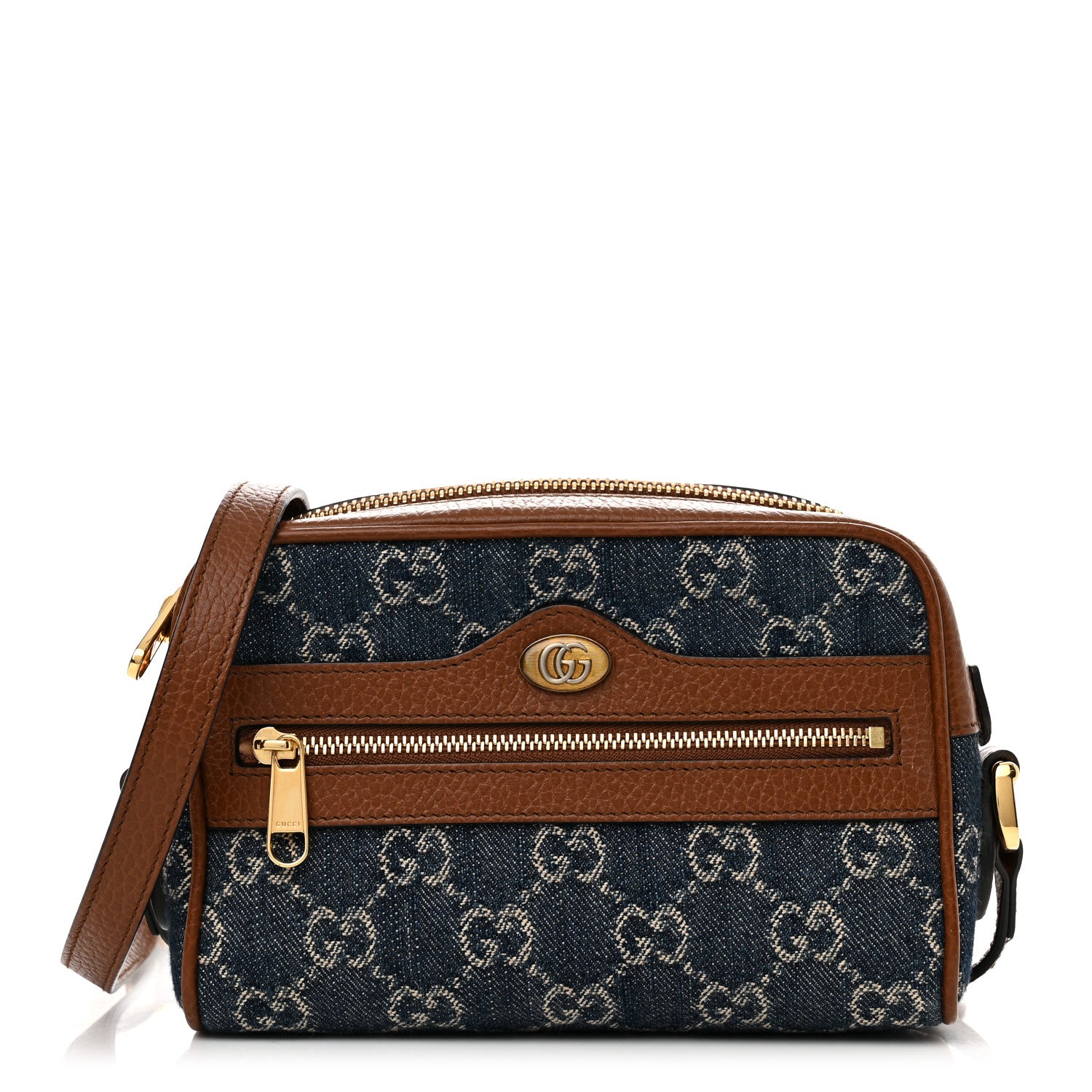 Gucci New Denim GG Monogram Dollar Calfskin Mini Ophidia Shoulder Bag Blue Tea Cuir Epilog 1 of 10