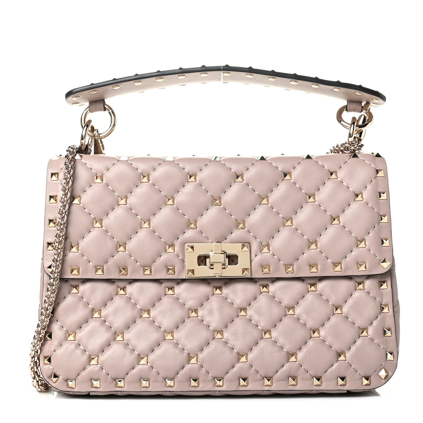Lambskin Medium Rockstud Spike Shoulder Bag Poudre