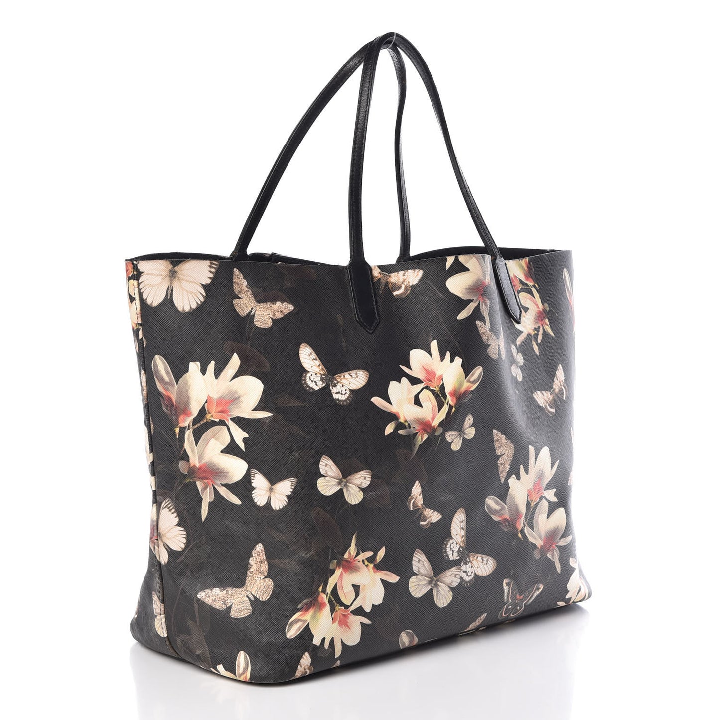 Textured Coated Canvas Magnolia and Moth Print Large Antigona Tote