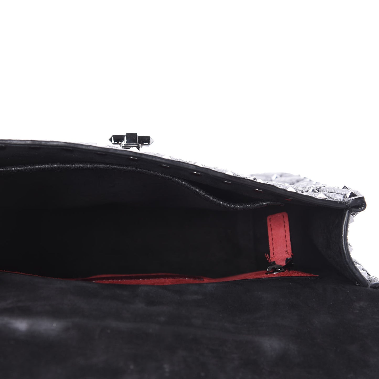 Craquele Nappa Medium Rockstud Spike Shoulder Bag Black