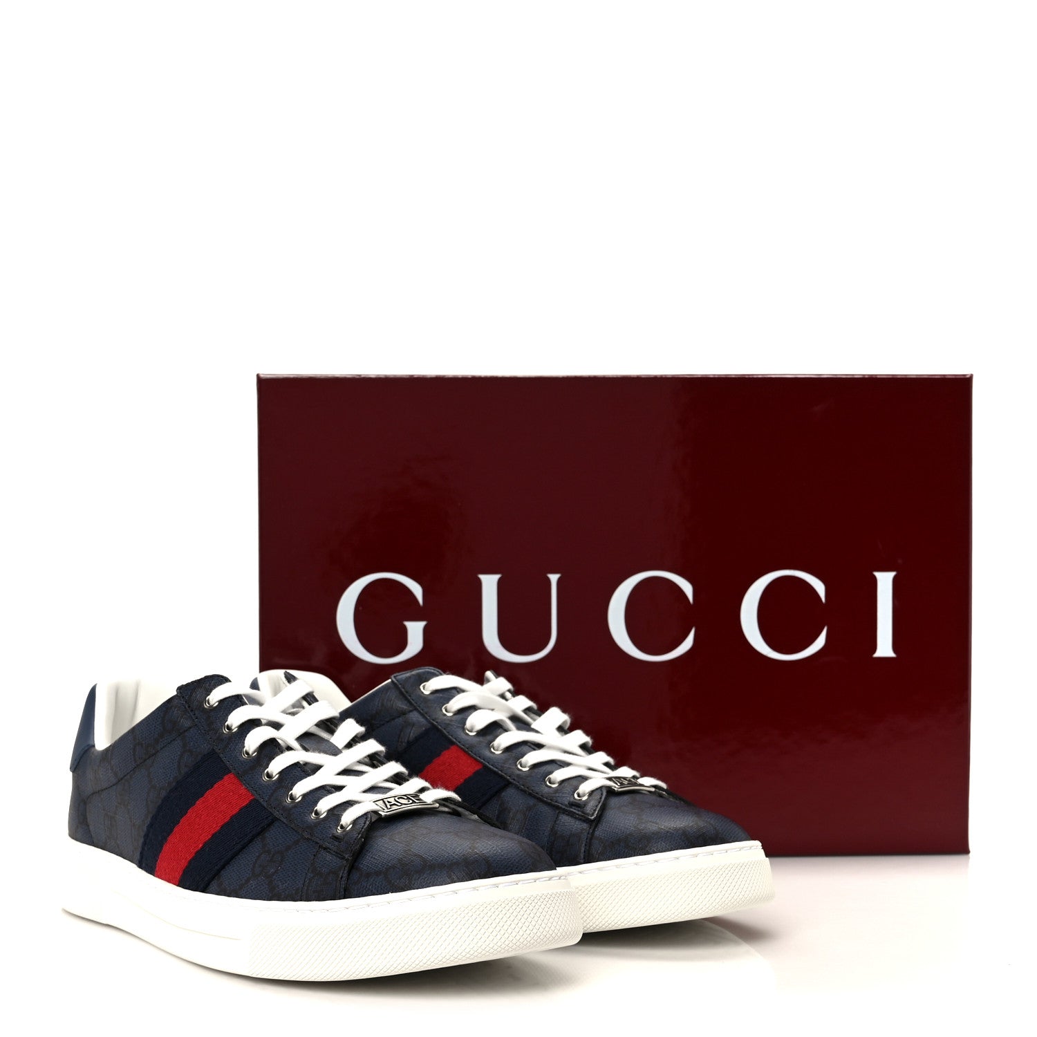 Gucci GG Supreme Monogram Web Mens New Ace Sneakers 8 Dark Blue 1831969 –  FASHIONPHILE