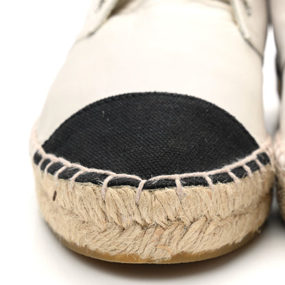Chanel Lambskin Cap Toe Lace Up Espadrilles 37 White Black 11 of 12