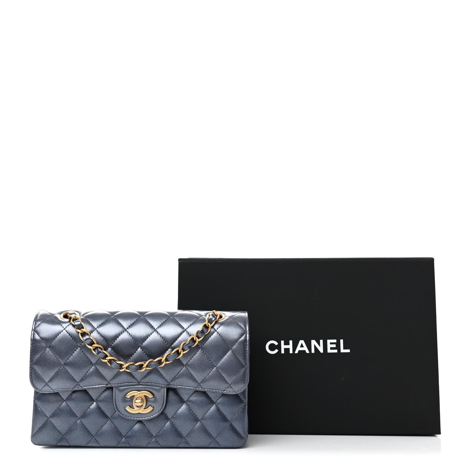 Chanel Metallic Lambskin Quilted Small Double Flap Dark Blue 12 of 12