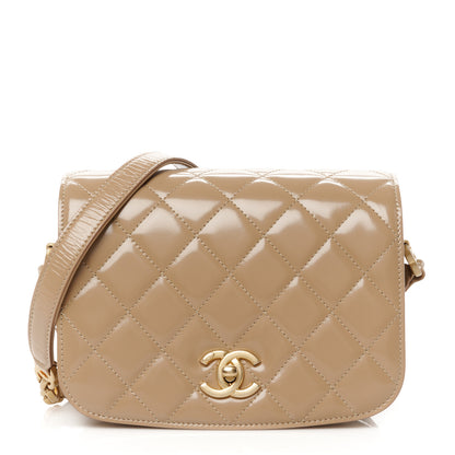 Chanel Shiny Calfskin Quilted Suede Goatskin Mini Messenger Beige 1 of 11