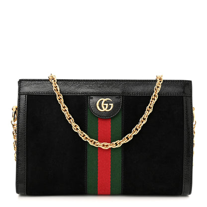 Gucci Suede Patent GG Web Small Ophidia Chain Shoulder Bag Black 1 of 10
